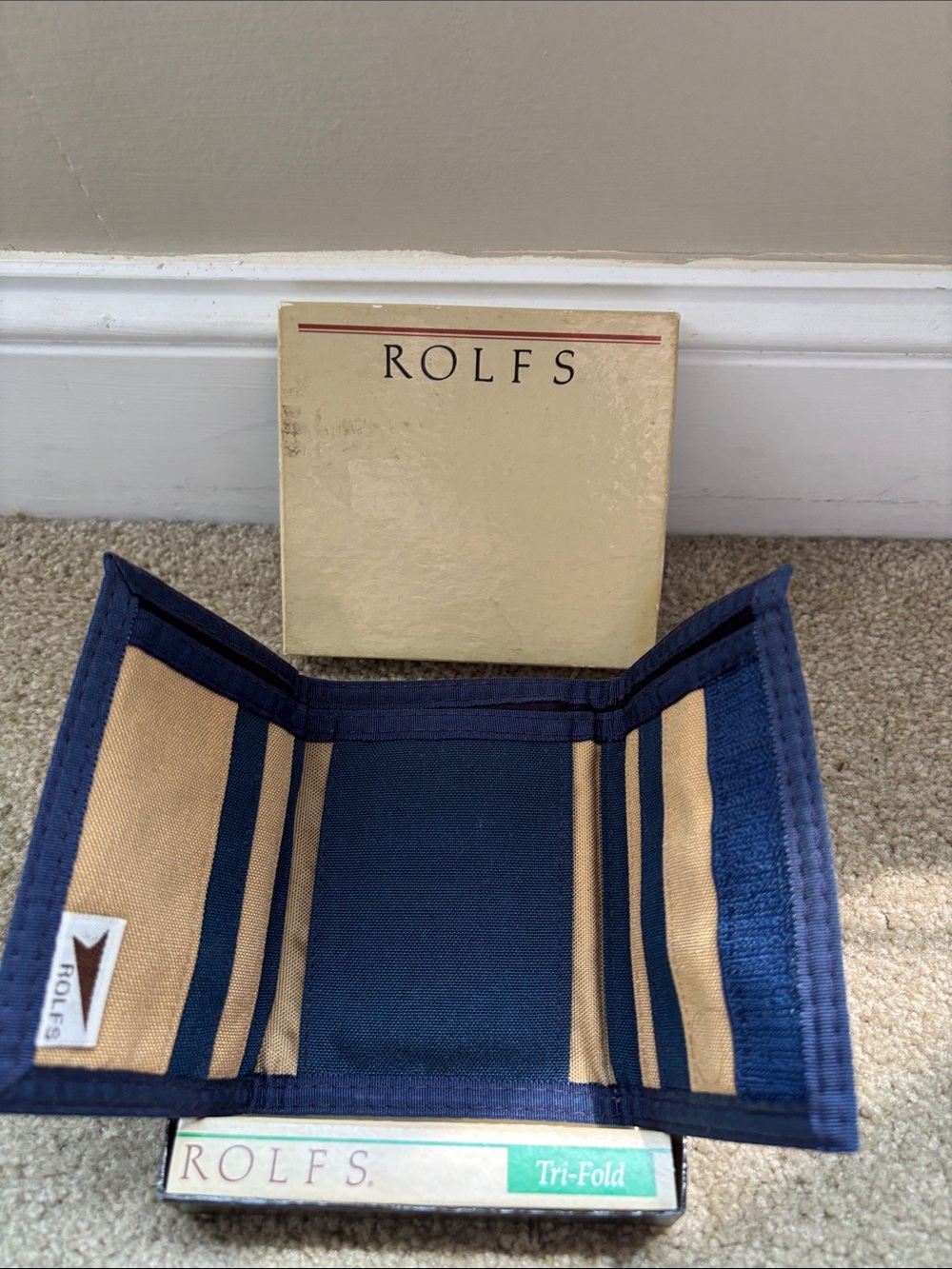 Rolfs Navy and Tan Tri-Fold Card Wallet